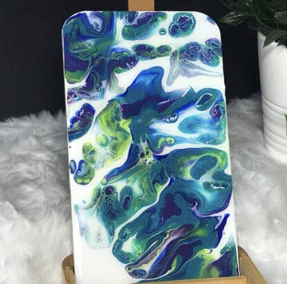 Jewellery Storage Box, Bamboo with Leather Strap, Mirror, Epoxy Resin Art Design on Lid, Girls gift, Christmas Gift idea - Image 2