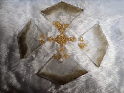 COASTER set, 5 Piece Set, Christmas gift idea, Gold Glitter, Gold and white Mica Powder, Stunning Centerpiece, Put together or take apart - Image 2