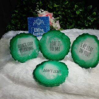 PLANT INSPIRED COASTERS, Green Agate Slice Geode Coaster Set of 4, Handmade,Resin Art,Food Grade,Non-Toxic, Hard Surface, Christmas Gift