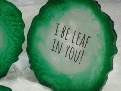 PLANT INSPIRED COASTERS, Green Agate Slice Geode Coaster Set of 4, Handmade,Resin Art,Food Grade,Non-Toxic, Hard Surface, Christmas Gift - Image 3