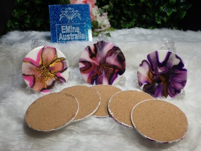 Multicoloured Acrylic Paint Pour, Resin Coated Coaster Set of 8,Handmade Coasters, Resin Art, Food Grade, Non Toxic Hard Surface