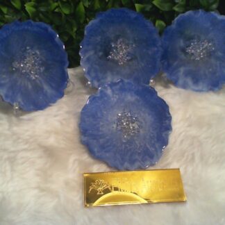 Blue and White, Geode Epoxy Resin Coaster Set of 4, Handmade Coasters, Resin Art, Food Grade, Non-Toxic, Hard Surface, Christmas Gift idea